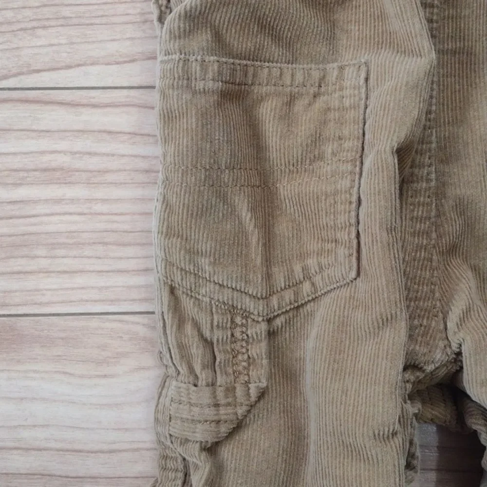 OshKosh B'gosh Tan Corduroy Vestbak Overalls with Flannel Lining 6-9 Months